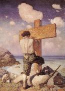 NC Wyeth -and making it into a great cross i set it up on the shore where i first landed painting